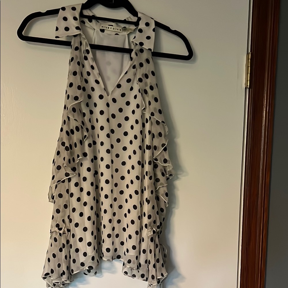 Alice + Olivia Polka Dot Sleeveless Top - Black and White